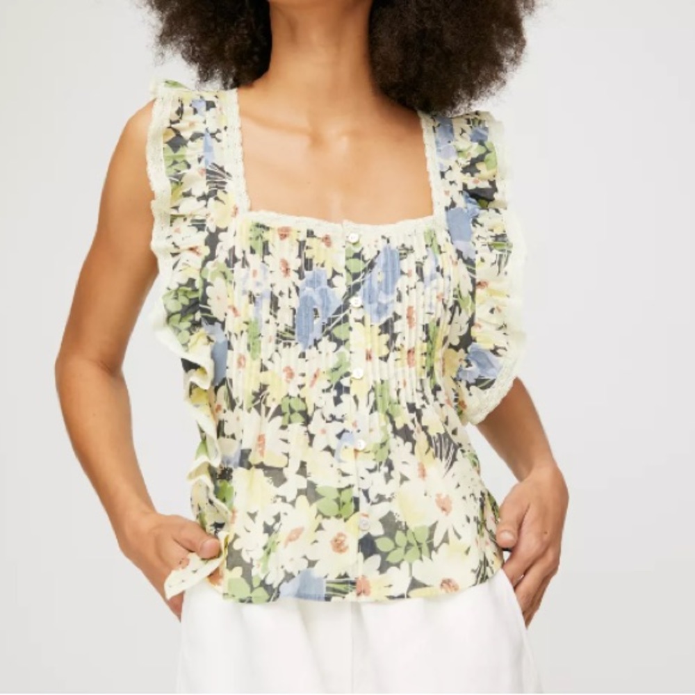 Wilfred La Boheme Delacroix Tank Top from Aritzia, pale yellow floral, size XS